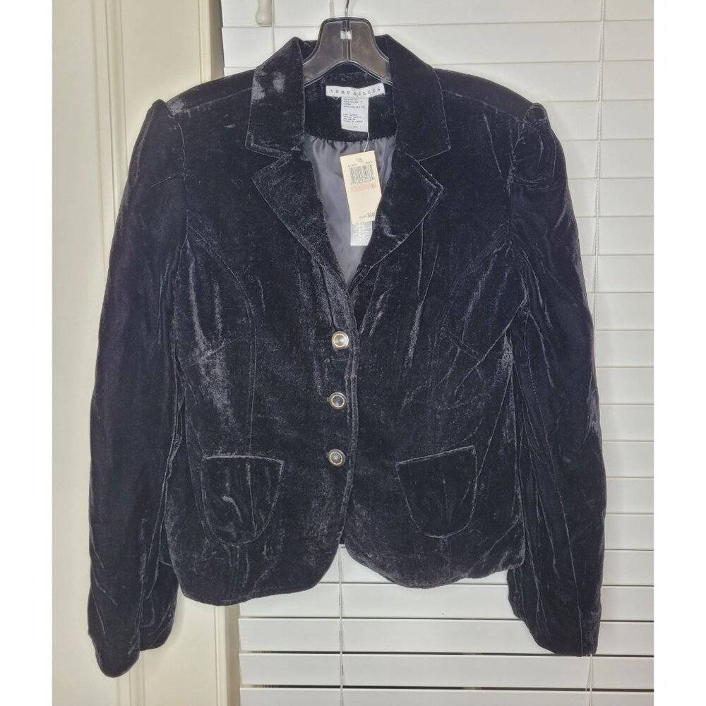 New VTG Y2K Womens Black Velvet Blazer Jacket 10 Versailles Whimsygoth coquette